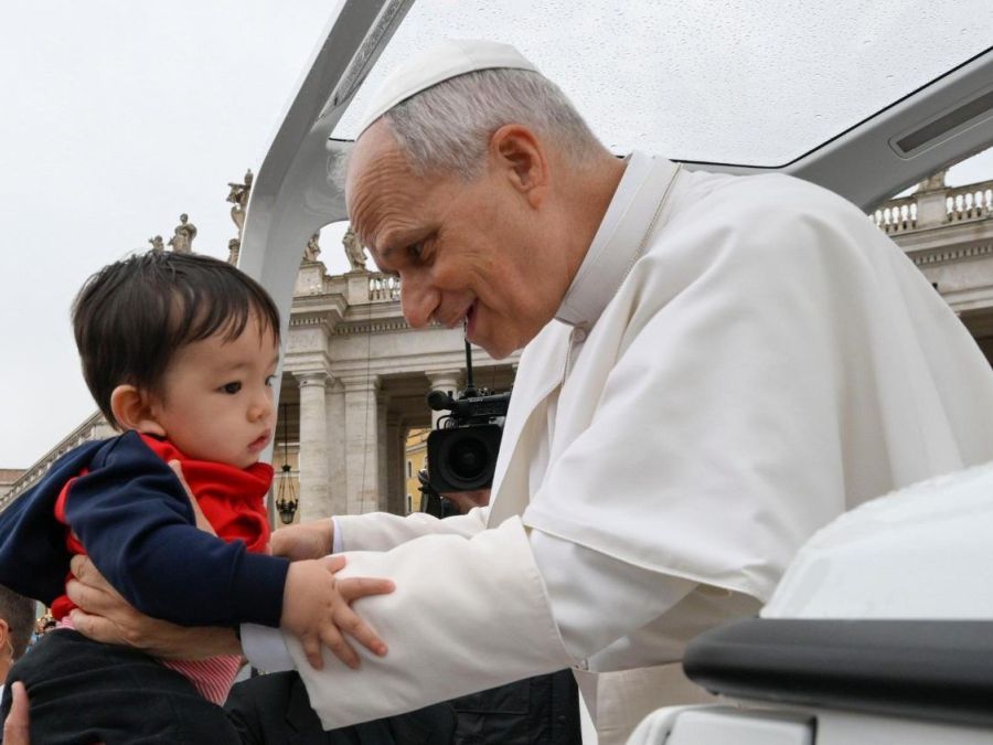 Il Papa durante il giro in papamobile prima dell'udienza